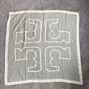 Tory Burch Pinstripe Logo Silk Scarf